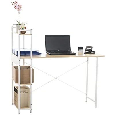 Abbildung von CLP Schreibtisch Poe I Bürotisch Mit Stauraum Computertisch Regalen Laptoptisch Im Industrial Look, Farbe:ahorn