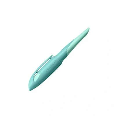 Abbildung von Ergonomischer Schulfüller für Rechtshänder mit Anfänger Feder A STABILO EASYbirdy Pastel Edition in aqua grün/mint Einzelstift inklusive Patrone Schreibfarbe blau (löschbar)