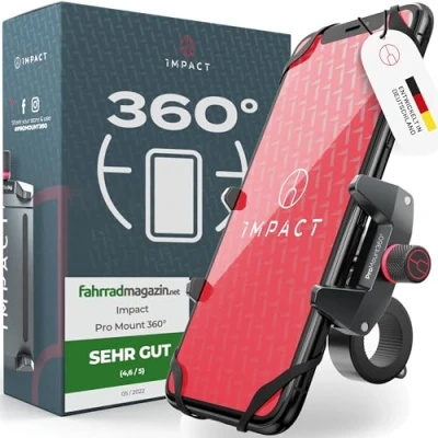 Abbildung von Impact® Pro Mount 360 Handyhalterung Fahrrad [Smartphone KOMPATIBEL 4 7 Zoll] Handyhalter für Lenker mit Kugelgelenk &amp; Sicherheitsgummi iPhone 14 15 Max