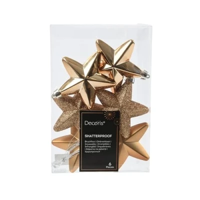 Abbildung von Kaemingk Christbaumschmuck Sterne Kunststoff 7cm x 6 Stück bruchsichere Christbaumkugeln Weihnachtskugeln Weihnachten Weihnachtsbaumschmuck Pekanuss Braun