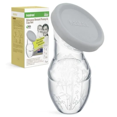Abbildung von haakaa 100 ml Milchpumpe aus Silikon mit Deckel, transparent, manuelle Milchpumpe, gesund und harmlos, spart jeden Tropfen Muttermilch