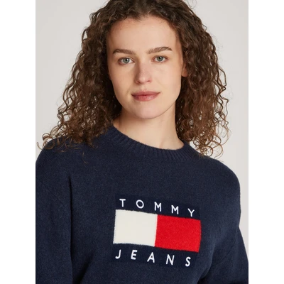 Abbildung von Tommy Jeans melange FLAG Strickpullover, Damen, Größe: 4XL, Dark night navy