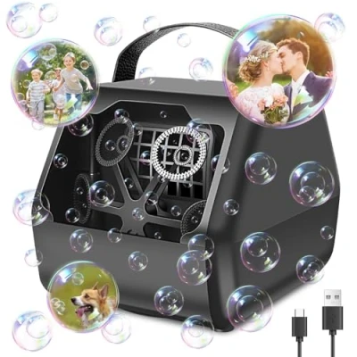 Abbildung von Yabtf Seifenblasenmaschine, Automatischer Blasenmacher 8000+ /Min, Bubble Machine mit 1800mA akku, Blasenmaschine Elektrisches Blasenspielzeug für Kinder Hochzeit Geburtstag Festival Party, Schwarz