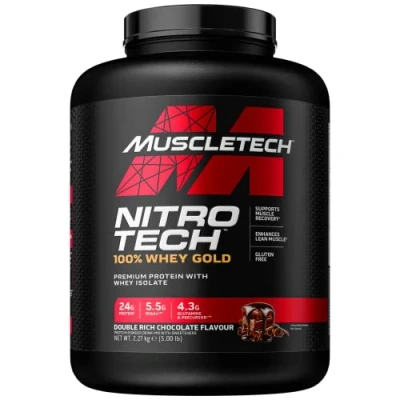 Abbildung von MuscleTech NitroTech 100% Whey Gold Protein Pulver, Isolate Proteinpulver &amp; Peptides, für Männer und Frauen, 5.5g BCAA, 71 Servings, 2.27kg, Double Rich Schokolade