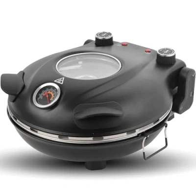 Abbildung von Klaif Elektrischer Pizzaofen, 420 C, 1200 Watt, 5 Temperaturstufen separat einstellbar, Platte aus feuerfestem Stein mit 31 cm