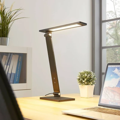 Abbildung von Lucande LED Schreibtischlampe Salome, dimmbar, Leuchtmittel fest verbaut, Farbwechsel warmweiß / tageslicht, Modern, Aluminium, Schwarz, 1 flammig, inkl. Leuchtmittel,dimmbar