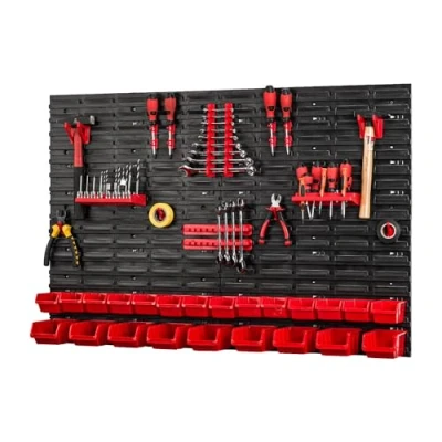 Abbildung von PAFEN Werkzeugwand mit Stapelboxen 1152 x 780 mm Lagersystem Wandregal für Garage Werkstatt Werkzeughaltern Lochwand Lagerregal Schüttenregal Ordnungssystem Set 47 TLG.