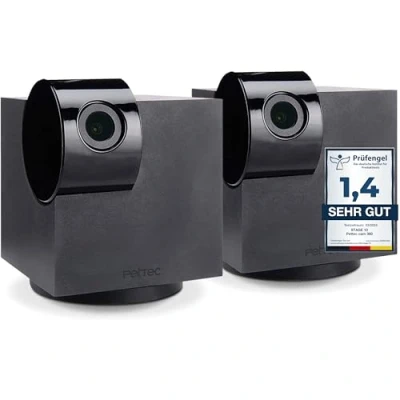 Abbildung von PetTec Cam 360 2er Set, Hundekamera mit App, WLAN, Sprachfunktion &amp; Nachtsicht für Zuhause Haustier Überwachungskamera Haustierkamera Hund Katze, Pet Camera Bewegungsmelder Bellalarm