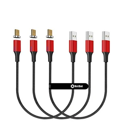 Abbildung von NetDot Gen10 Micro USB Nylon geflochtenes magnetisches Schnellladekabel mit seitlicher LED kompatibel Android Gerät (0.3m/3 Pack rot)