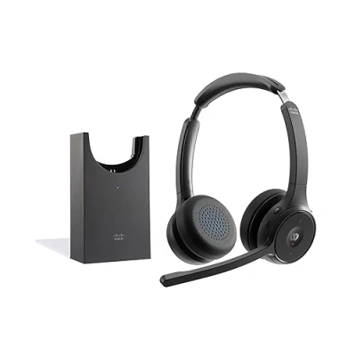 Abbildung von Cisco Headset 722, Wireless Dual On Ear Bluetooth Kopfhörer, Webex Taste, USB A HD Adapter, Ladestation, Carbon Black, EIN Jahr Garantie mit beschränkter Haftung (HS WL 722 BUNAS C)