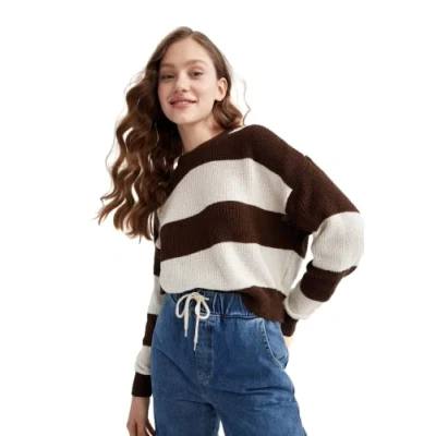 Abbildung von DeFacto Pullover Damen Langarm Blusen &amp; Tuniken Winter Sweater Regular Fit Crew Neck
