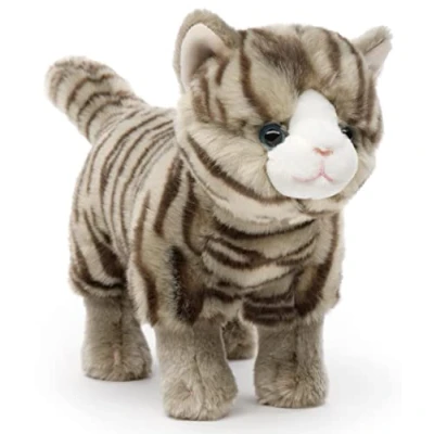 Abbildung von Uni Toys Kuscheltier Katze grau getigert, stehend 35 cm (Länge) Plüschtier, zu 100 % recyceltes Füllmaterial