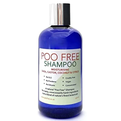 Abbildung von 99% Natürliches FEUCHTIGKEIT SHAMPOO SHEA BUTTER, RIZIN &amp; ZITRUS 250 ml von POO FREE. Ohne Sulfat, Parabene. Konzentriert, Schaumarm, Leicht zu Spülen. pH 5.5 fur Empfindliche Haut.