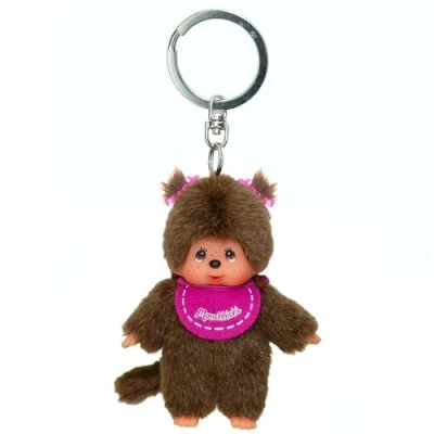 Abbildung von Monchhichi Plüschfigur Mädchen rosa Anhänger 10 cm Sekiguchi Schlüsselanhänger