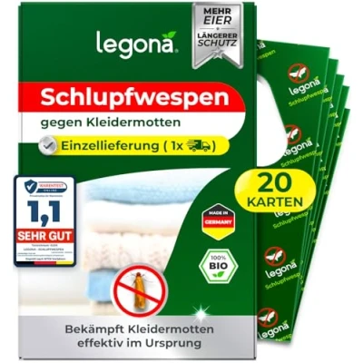 Abbildung von Legona® Schlupfwespen gegen Kleidermotten 20 Karten à 1 Lieferung Effektiv Kleider Motten bekämpfen Alternativer Mottenschutz für Kleiderschrank, Mottenfalle Kleidermotten, Mottenspray