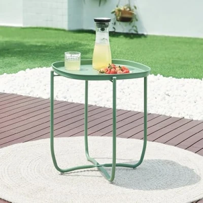 Abbildung von [en.casa] Outdoor Beistelltisch Sandefjord Tabletttisch Balkontisch mit abnehmbarem Tablett Grün Gartentisch 53 x 46 cm rechteckig Indoor Metalltisch