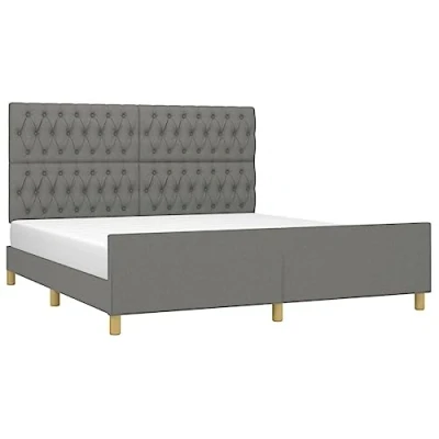Abbildung von vidaXL Bettgestell mit Kopfteil, Bett Polsterbett Stützbeinen, Schlafzimmerbett Doppelbett Lattenrost, Bettrahmen, Dunkelgrau 180x200cm Stoff