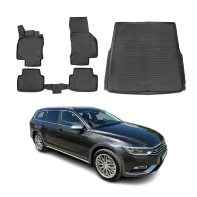 Abbildung von OMAC Fußmatten &amp; Kofferraumwanne Set kompatibel mit VW Passat B8 Variant 2014 2019 TPE Schwarz