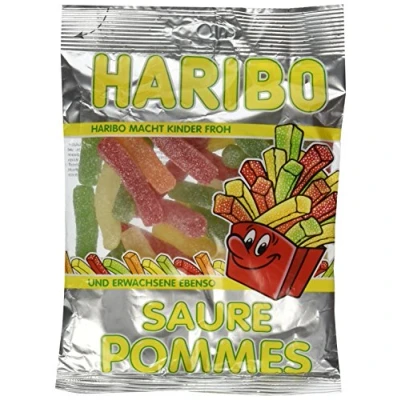 Abbildung von Haribo Saure Pommes, Gummibärchen, Weingummi, Saures Fruchtgummi Sauer, Im Beutel, Tüte, 200 g