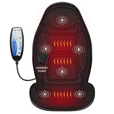 Abbildung von Snailax Massagesitzauflage aus Memory Schaumstoff für Rücken und Nacken, mit Wärme Vibrationsfunktion, Sitzmassagegerät Hause Büro, Geschenke Männer Frauen