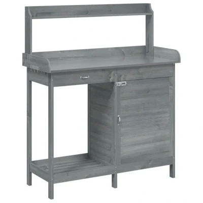 Abbildung von vidaXL Blumenständer Pflanztisch mit Schrank Grau 110,5x45x124,5 cm Massivholz Tanne (1 St)