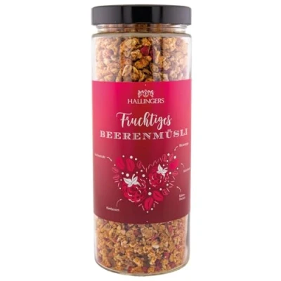 Abbildung von Hallingers Fruchtiges Beeren Müsli Feinstes Gourmet frisch aus der Mühle (Glas) Adventskalender Neuheiten &amp; befüllen Neues Zuhause Danke Freundschaft Genesung