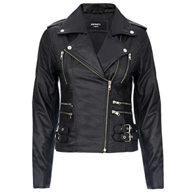 Abbildung von Infinity Leather Damen Retro Schwarz Abreiben 100% Nappaleder Bikerjacke 5XL