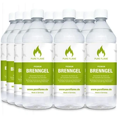 Abbildung von 12 x 1L Brenngel für Gel Kamine &amp; Feuerstellen Hergestellt aus Premium Bio Ethanol 96,6% Vol. Liter in Flaschen zum handlichen sicheren Gebrauch Made Germany!!!