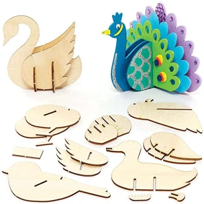 Abbildung von Baker Ross FC705 Vogel Holz Bastelset 5er Pack, Kleine Bausätze für Kinder zum Basteln