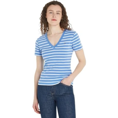 Abbildung von Tommy Hilfiger NEW SLIM CODY Tshirt print, Damen, Größe: XXS, Blue spell/ecru