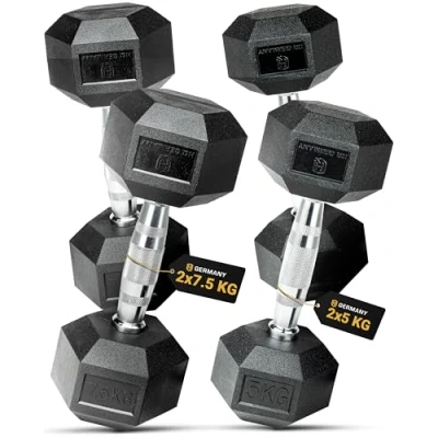 Abbildung von HQ Germany® Hexagon Hanteln 2.5 37.5kg Starter Sets ±1,5% Gewichtstoleranz, Gewicht:+Starter Set (2x 5KG + 2x 7.5KG)