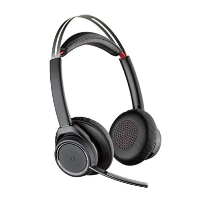 Abbildung von Poly Voyager Focus UC (Plantronics) Bluetooth Dual Ear (Stereo) Headset mit Bügelmikrofon USB C Kompatibel PC und Mac Aktive Geräuschunterdrückung Funktioniert Teams, Zoom &amp; mehr