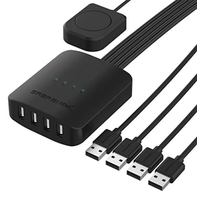Abbildung von SABRENT usb Freigabeschalter, 4 Computers in out, Computer Peripherie Auswahl Splitter, sharing switch, für PC, Drucker, Scanner, Maus, Tastatur LED Geräteanzeigen (USB USS4)