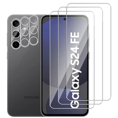 Abbildung von Dlxiks 3+3 Stück, Panzer Schutz Glas für samsung galaxy S24 FE, 3 Stück Schutzfolie Mit Kameraschutz, 9H Härte, Anti Kratzen, HD Klar Displayschutzfolie FE