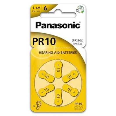 Abbildung von Panasonic PR10 Hörgerätebatterien, 30 Stück (5 x 6) gelb, 1,4V Zink Luft, PR230L/PR536