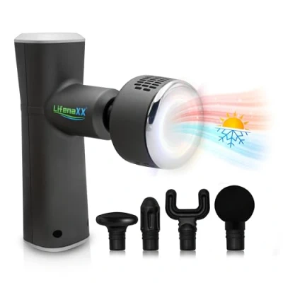 Abbildung von Lifenaxx Muskel Massagegerät Wärme Kälte Therapie Pro LX 041 Massagepistole mit Wärmefunktion &amp; Kältefunktion in 6 Stufen, 5 Massageköpfe, 2000mAh Batterielaufzeit