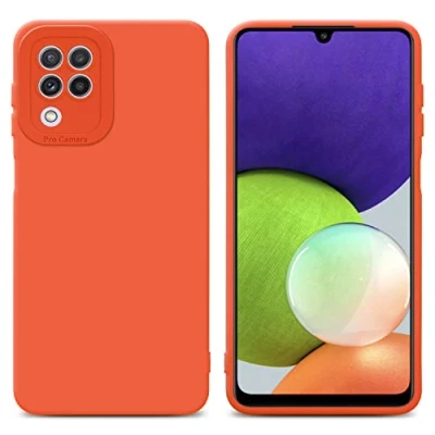 Abbildung von Cadorabo Hülle kompatibel mit Samsung Galaxy A22 4G Schutzhülle TPU Silikon Case Liquid Design Kameraschutz Slim Kratzfest Weiche Gummi Rundumschutz für in Orange