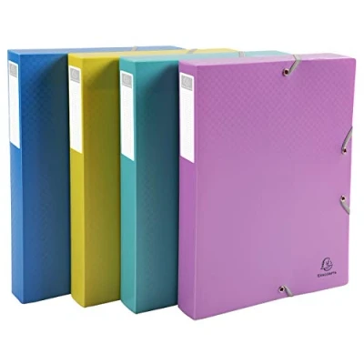 Abbildung von Exacompta 59190E 4er Pack Recycling Kunststoff Archivbox Forever Young 4cm Rückenbreite aus blickdichtem Polypropylen und 2 Gummizügen DIN A4 Blauer Engel farbig sortiert
