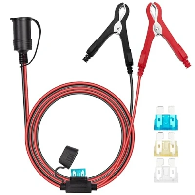 Abbildung von GUNGY 3 Meter Zigarettenanzünder Buchse Verlängerungskabel 12V/24V Autobatterie Ladegerät Adapter mit Krokodilklemmen 16AWG Kabel Wasserdicht Sicherung 15A für KFZ Wohnmobil Strom Geräte