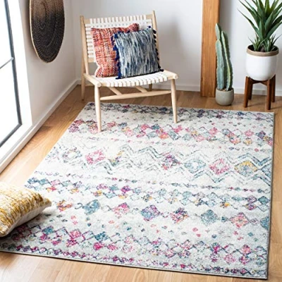 Abbildung von SAFAVIEH Boho Teppich für Wohnzimmer, Esszimmer, Schlafzimmer Madison Collection, Kurzer Flor, Grau und Lila, 122 X 183 cm