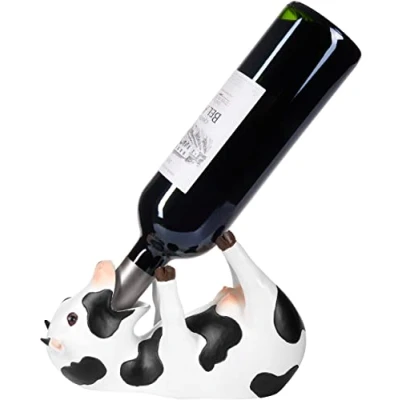 Abbildung von BRUBAKER Weinflaschenhalter Durstige Kuh Flaschenhalter Trinkende Tiere, (1 St), Flaschenständer lustig Deko Figur Bauernhof Handbemalt Weinzubehör für Weinbar Witzige Dekoration Wein Geschenk
