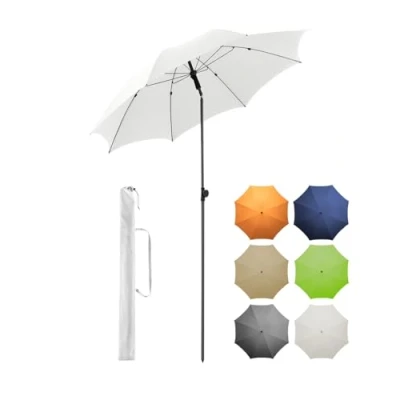 Abbildung von FARE Sonnenschirm Gr. M 180 cm Durchmesser UV Schutz 50+ für Balkon Garten Terrasse Sommer Titan Finish Knickvorrichtung Drehfeststeller inkl. Tragetasche (weiß)