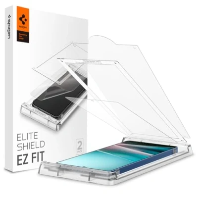 Abbildung von Spigen Eliteshield EZ Fit Schutzfolie kompatibel mit Samsung Galaxy S25 Ultra, 2 Stück, Positionierhilfe für Installation, Anti Kratzer, EPU Folie