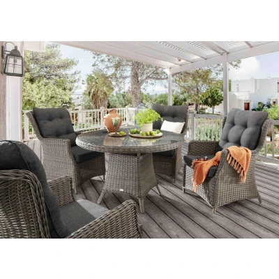 Abbildung von Destiny Garten Essgruppe &quot;CASA LUNA&quot;, (Set, 13 tlg., 4x Sessel, 1x Tisch, inkl. Auflagen), Polyrattan, 4 Sessel + Tisch Ø 120x75cm, Auflagen