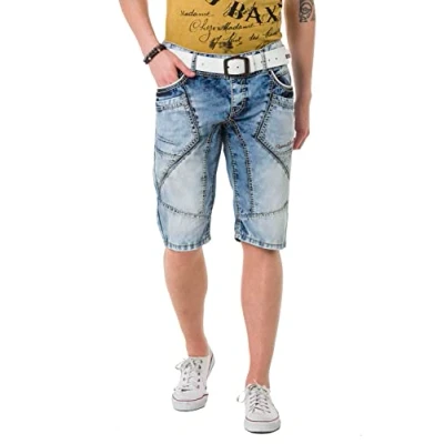 Abbildung von Cipo &amp; Baxx Herren Jeans Shorts Kurze Hose Bermuda Capri Waschung Nahtdesign Denim Freizeitshorts CK270 Blau W33