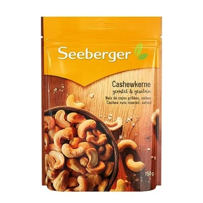 Abbildung von Seeberger Cashewkerne geröstet &amp; gesalzen 5er Pack: Ganze Cashew Nüsse feinstens veredelt knackige Kerne in guter Qualität, vega, Gesalzenn (5 x 150 g)