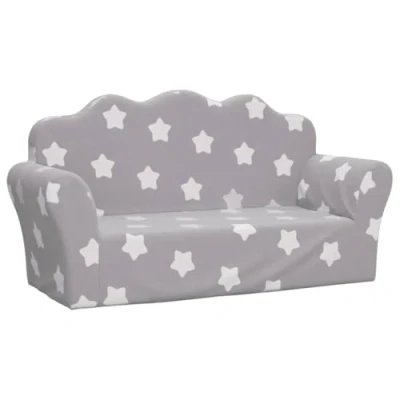 Abbildung von vidaXL Kindersofa 2 Sitzer, Sofa Abnehmbarer Bezug, Gepolstert Kindersessel Zweisitzer, Spielsofa Kindercouch Kindermöbel, Hellgrau mit Sternen Weich Plüsch