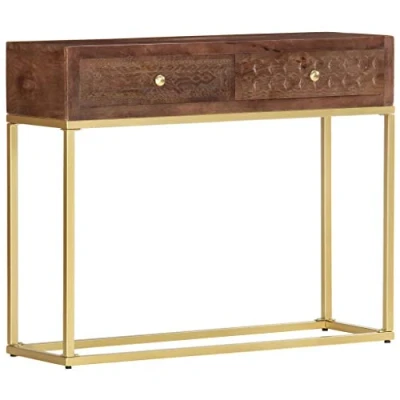 Abbildung von vidaXL Mangoholz Massiv Konsolentisch mit 2 Schubladen Handgeschnitzt Konsole Beistelltisch Sideboard Highboard Flurtisch 90x30x75cm