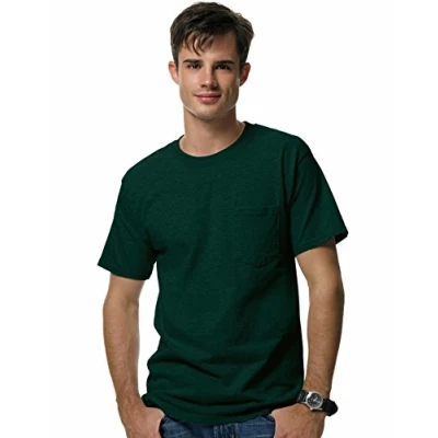 Abbildung von Hanes Herren T Shirt Beefy Kurzarm mit Tasche, Grün Deep Forest, X Groß