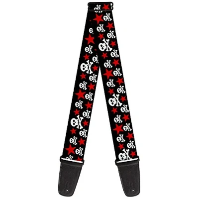 Abbildung von Buckle Down GS W31913 Skulls &amp; Stars Gitarrengurt, Schwarz/Weiß/Rot
